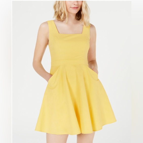 NWT CITY STUDIO Womens Yellow Mini Fit + Flare Dress Juniors 7 - Picture 1 of 14